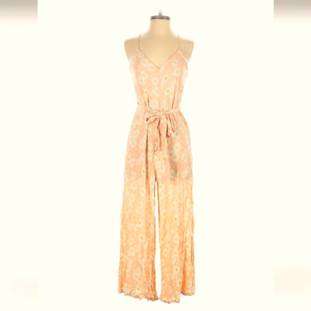 Zara Peach and White Daisy Jumpsuit Size Small